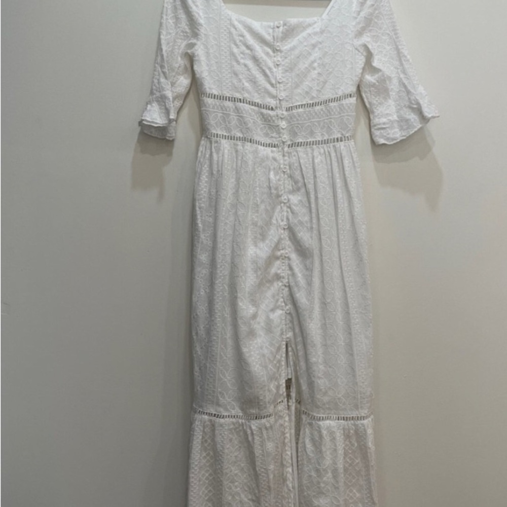 Rebellion Maxi Dress White M Embroidered Eyelet Cottagecore Romantic Milkmaid